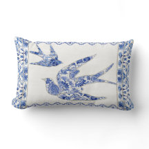 Pássaros Engolir Azul Chinoiserie Floral Vintagem