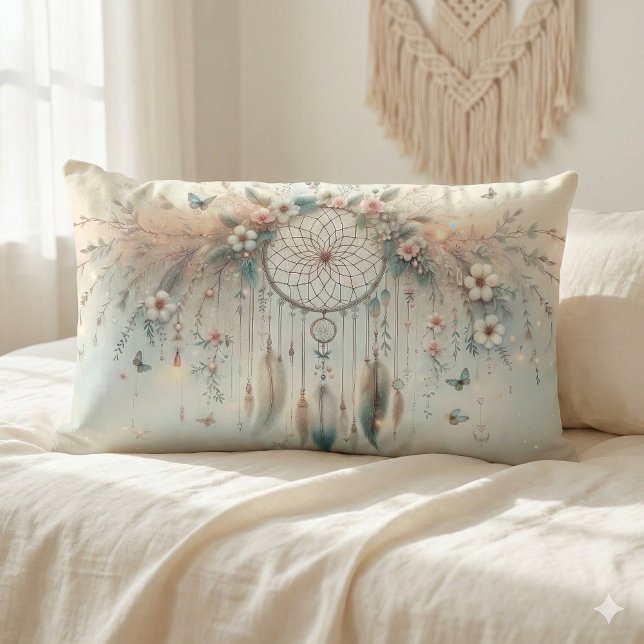 Almofada Lombar Pastel Floral Butterfly Dreamcatcher (Pastel Floral Butterfly Dreamcatcher Lumbar Pillow Mockup A)