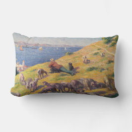 Almofada Lombar Pastor com sua ovelha observando o mar