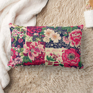 Almofada Lombar Patches de Chinoiserie Vermelha e Azul