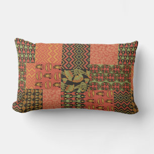 Almofada Lombar Patchwork do Egito Tribal Faux em Terracotta