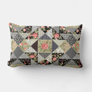 Almofada Lombar Patchwork Patterflies Flores Folhagem Rosa
