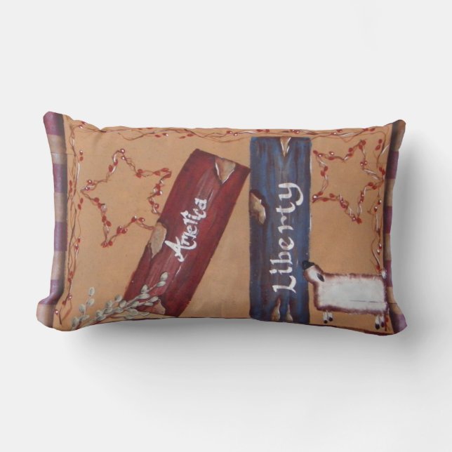 Almofada Lombar Patriótico primitivo 4o julho registra estrelas (Frente)