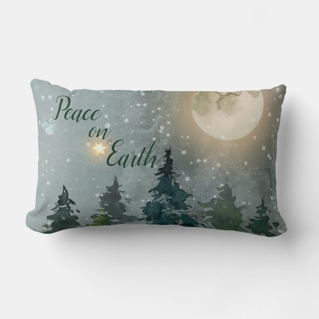 Almofada Lombar Paz no feriado moderno do Natal da aguarela da (Frente)