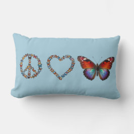 Almofada Lombar Peace Love Butterflies Colorful Sky Blue Butterfly
