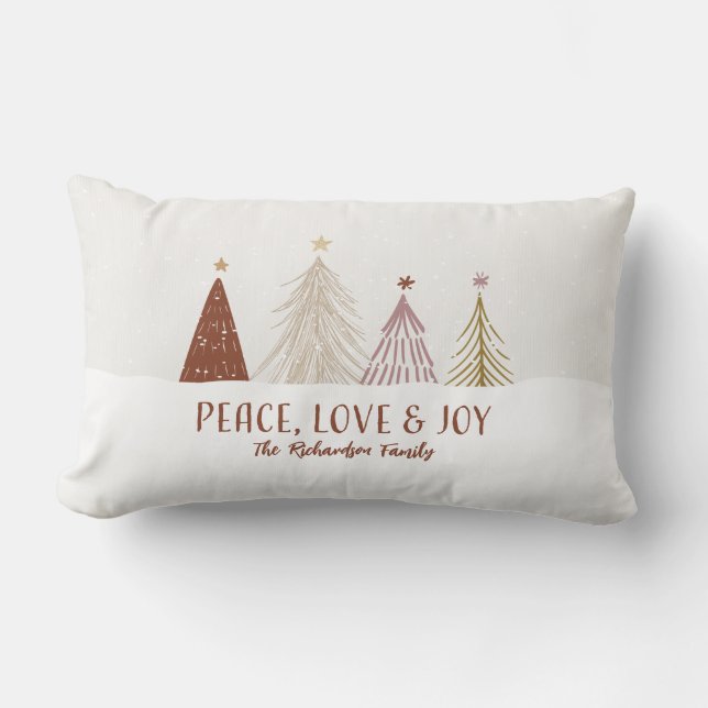 Almofada Lombar Peace Love & Joy Christmas Trees Holiday Family (Frente)