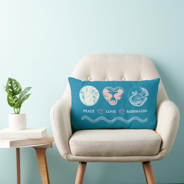 Almofada Lombar Peace Love Mermaids Artsy Teal Lumbar Travesseiro (Cadeira)
