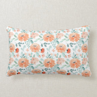 Almofada Lombar Peach Watercolor Travesseiro decorativo Floral Ret
