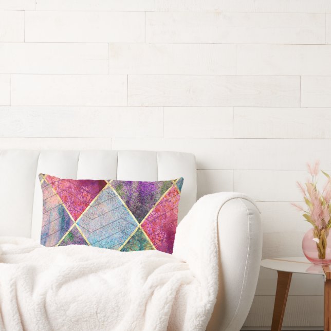 Almofada Lombar Pearl Harlequin Herringbone Trippy Hippie Rainbow (Sofá)