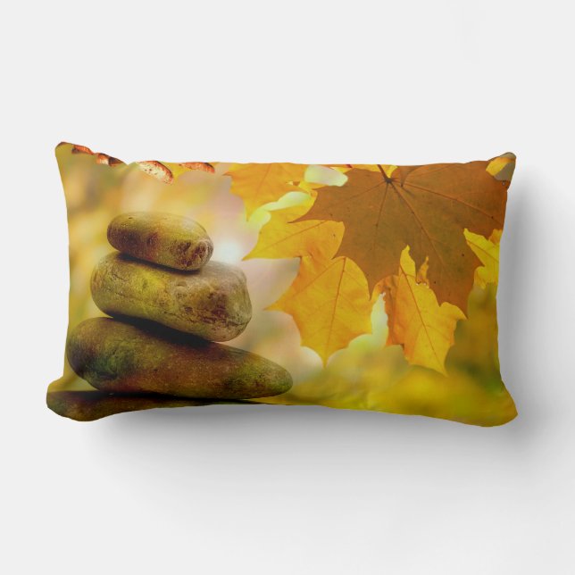 Almofada Lombar Pedras de meditação Zen e Folhas de Mapeamento (Frente)