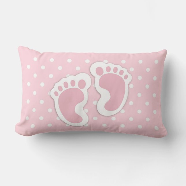 Almofada Lombar Pegadas de bebê rosa-branca (Frente)