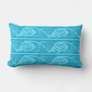Almofada Lombar Peixes de Knotwork Celta em Azul