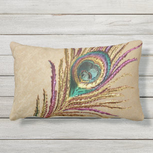 Almofada Lombar Pena bordada bordado do pavão do vintage