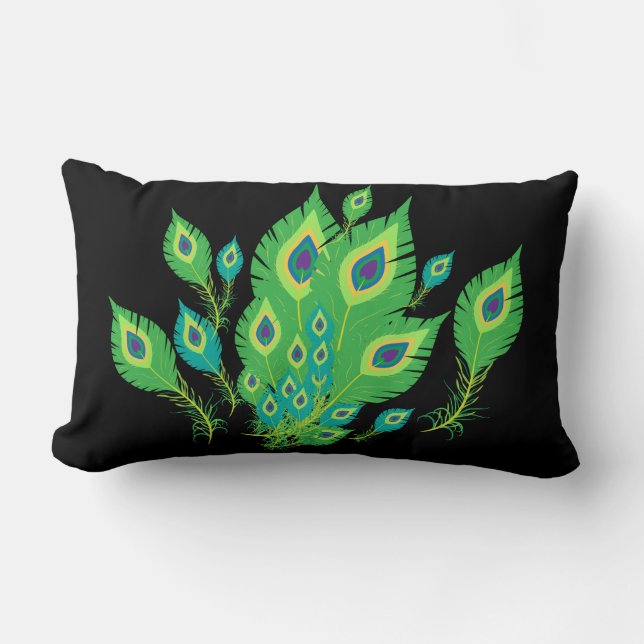 Almofada Lombar Penas de Peacock | Pássaros-Pássaros | Natureza (Frente)