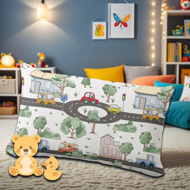Almofada Lombar Pequena Cidade e Carros Padrão Colorido (Criador carregado)