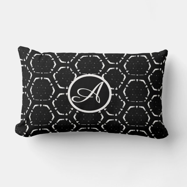 Almofada Lombar Personalizada Monograma Preto e Br (Frente)