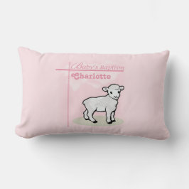 Almofada Lombar Personalizável, Batismo, Rosa, Menina, Cordeiro