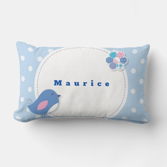 Almofada Lombar Personalize a Bolinhas branca azul com a flor de p (Frente)