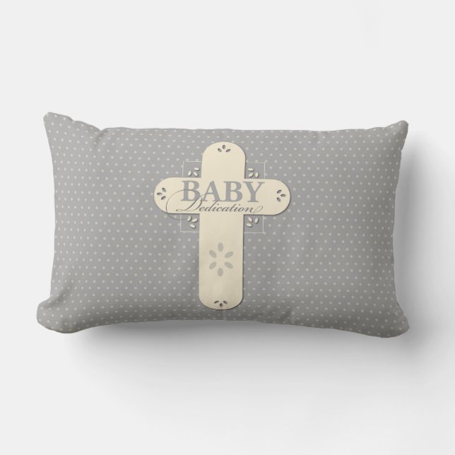 Almofada Lombar Personalize, Dedicação de Bebê Creme e Cruz Cinza (Frente)