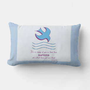 Almofada Lombar Personalize, pomba do batismo adulto em azul