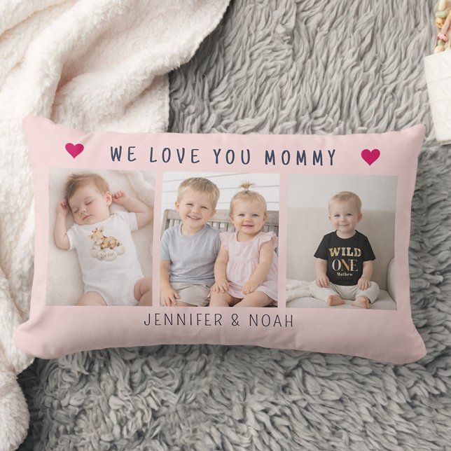 Almofada Lombar Personalized 3-Photo Collage For Mom Pink (Criador carregado)