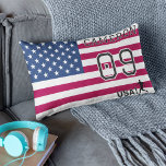 Almofada Lombar Personalized American Soccer Athlete Patriotic<br><div class="desc">Add a touch of patriotic comfort to your home with this custom throw pillow featuring a bold USA soccer design. This decorative accent piece is perfect for game rooms, bedrooms, or living areas, offering both support and style for dedicated fans. The vibrant stars and stripes background is personalized with your...</div>