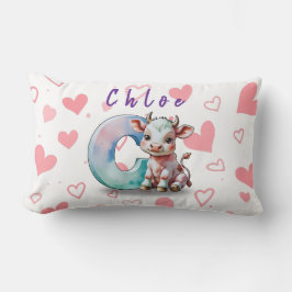 Almofada Lombar Personalized Cow Lumbar Pillow – Baby Name & Heart