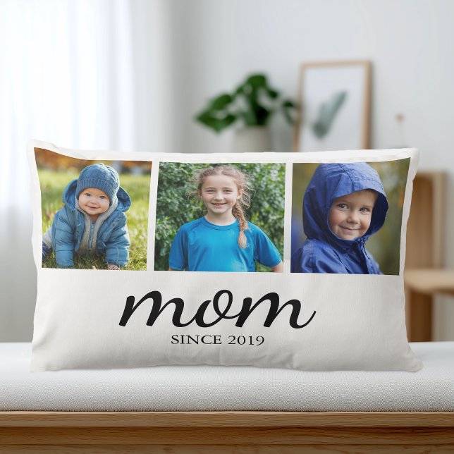 Almofada Lombar Personalized Three Photo Mom (Custom Photo Mom Pillow Keepsake)