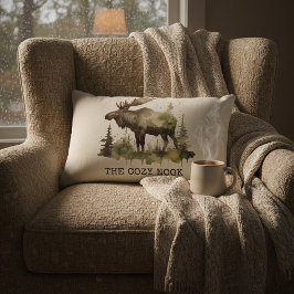 Almofada Lombar Personalized Watercolor Moose The Cozy Nook Cotton