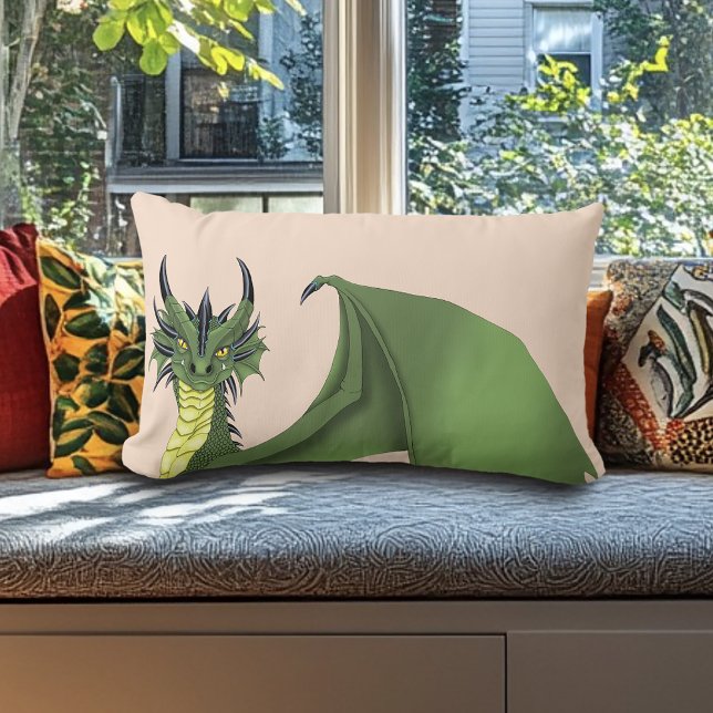 Almofada Lombar Pêssego Retrato do Dragão Verde (Criador carregado)