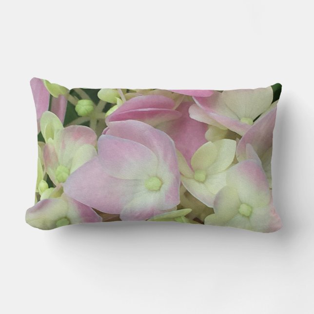 Almofada Lombar Pétalas de Hydrangea, Cor-de-Rosa, Branca Antiquad (Frente)
