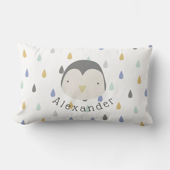 Almofada Lombar Pinguim de Cute de Nome Personalizável (Frente)