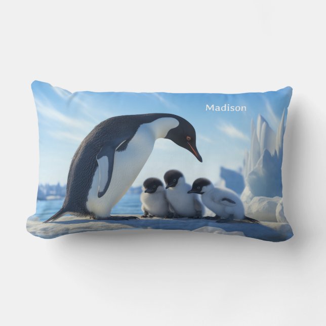 Almofada Lombar Pinguins de Cubo de Nome Personalizado (Frente)