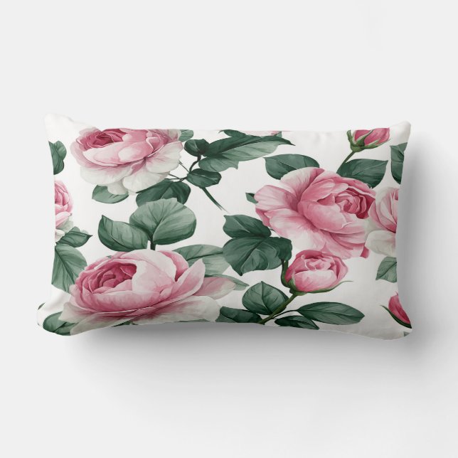 Almofada Lombar Pink Roses Floral Throw Pillow (Frente)