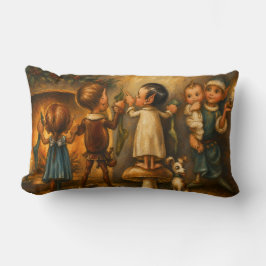 Almofada Lombar Pintura a Óleo de Elfos de Natal Caprichosos Vinta