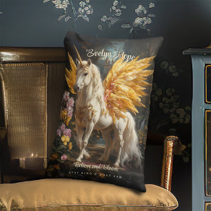 Almofada Lombar Pintura Clássica Pegasus Branco com Asas Douradas