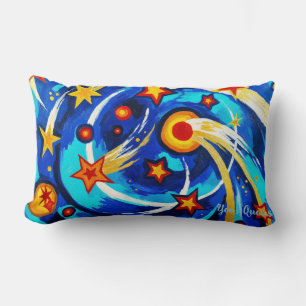 Almofada Lombar Pintura de Galáxia Azul Turquesa Abstrata Espaço C