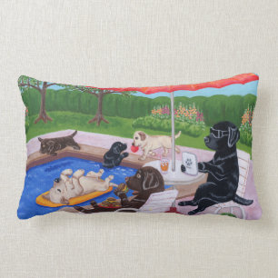 Almofada Lombar Pintura de Labradors 2 da festa na piscina