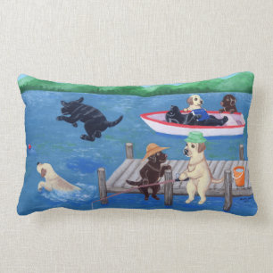 Almofada Lombar Pintura de Labradors do divertimento do lago