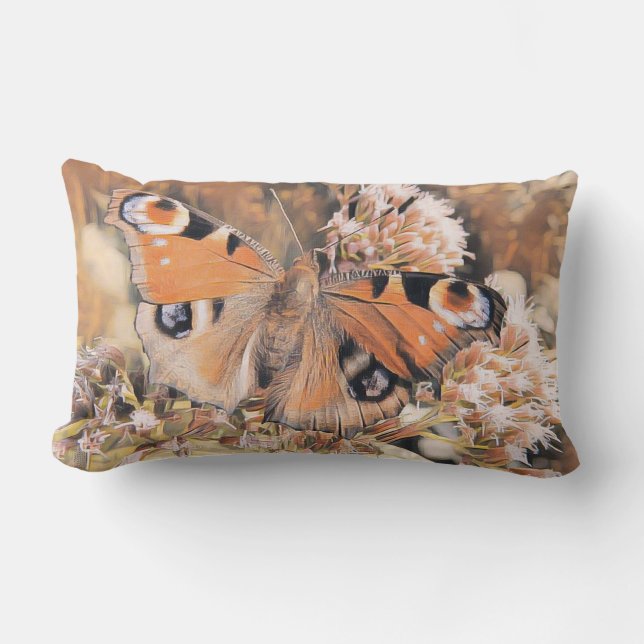 Almofada Lombar Pintura de uma borboleta laranja nas flores (Frente)