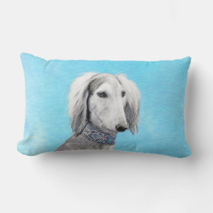 Almofada Lombar Pintura em Saluki (Prata) - Arte Cão Original Bon