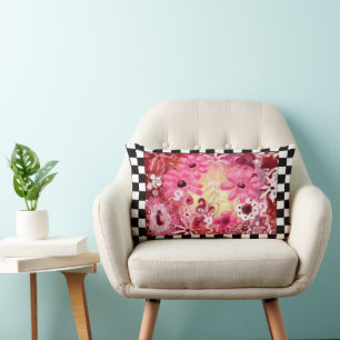 Almofada Lombar Pintura Floral de Abstrato Whimsso, Cor-de-rosa