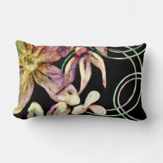 Almofada Lombar Pintura Floral Preta Colorida Flores