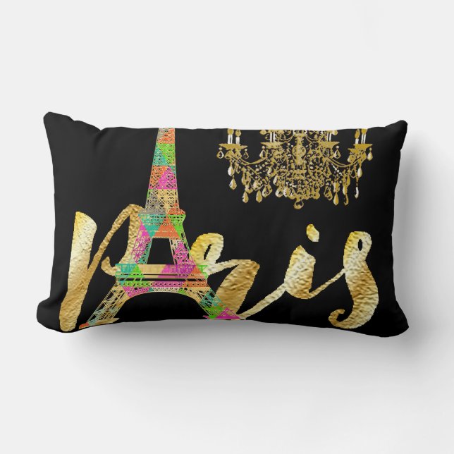 Almofada Lombar PixDezines neon eiffel tower/dourado faux (Frente)