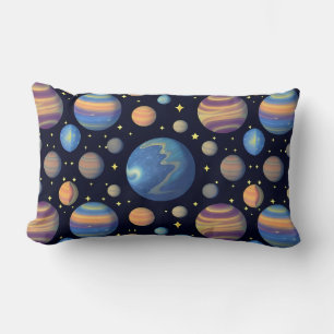 Almofada Lombar Planetas e Estrelas Coloridos Decoração de Quarto 