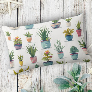 Almofada Lombar Plantas de Pote de Aquarelas de Monograma Cujo Mon