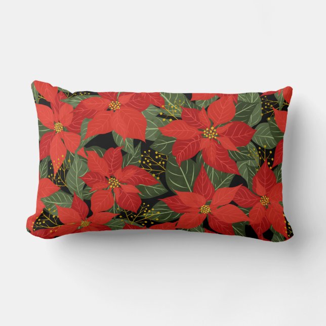 Almofada Lombar Poinsettia Christmas Floral Lumbar Travesseiro (Frente)