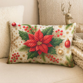 Almofada Lombar Poinsettia Vermelha Festiva Natal 