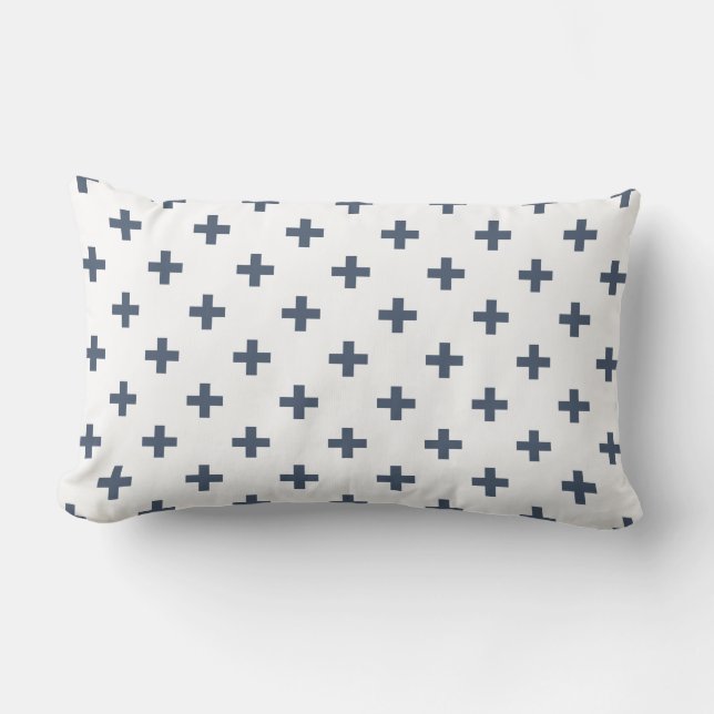 Almofada Lombar Polka de cinza azul cruz em branco (Frente)