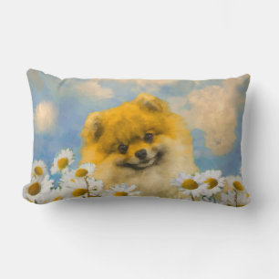 Almofada Lombar Pomeranian nas margaridas que pintam - arte